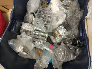 lot 50 image: Mixed Hardware Lot Bolts Screws Anchors Nuts Springs Fittings in Bin