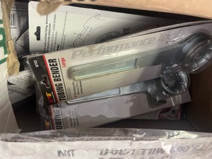 lot 72 image: Mystery Tools Box - 20 items includes tubing bender, aluminum oxide disks pulley puller