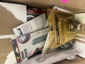 lot 99 image: Mystery Tools Box - 20 items includes tubing bender, aluminum oxide disks pulley puller