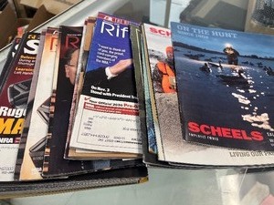 lot 127 image: Collection of Scheels, Rifeman, and Shooting illustrated magazines