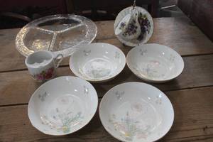 lot 3040 image: Vintage Tea Cup & Saucer, Glass Serving Dish & More