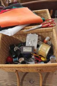 lot 3042 image: Picnic Basket with Sewing Notions & More