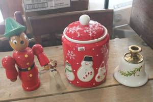 lot 3056 image: Christmas Cookie Jar, Candle Holder and More