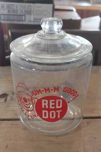 lot 3077 image: Vintage Red Dot Candy Glass Canister