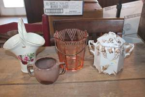lot 3083 image: Vintage Pink Glass Ice Bucket and More