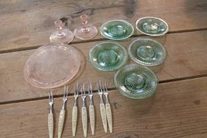 lot 3132 image: Vintage Glass Mini Cake Plate, Candleholders & More