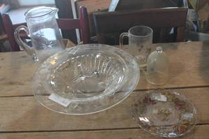 lot 3207 image: Vintage Glass Pitcher, Serving Bowl and More