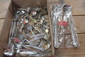 lot 3245 image: Flat of Misc. Silverware and More