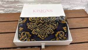 lot 13 image: KISIGNS New York Wallet - Navy Gold Damask Print Zip Clutch