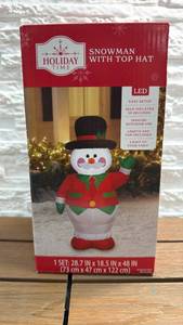 lot 20 image: Holiday Time Snowman with Top Hat - LED Inflatable (48 Inch)