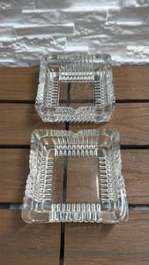 lot 25 image: Clear Glass Square Ashtray with Ribbed Pattern - Lot of 2