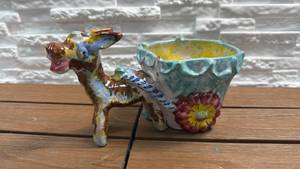 lot 35 image: Ceramic Horse-Drawn Cart Planter with Hand-Painted Decoration