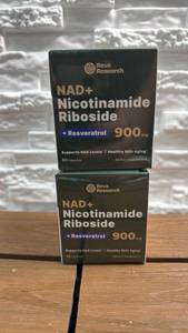 lot 45 image: Reus Research NAD Nicotinamide Riboside  Resveratrol 900mg 80 Capsules Lot of 2