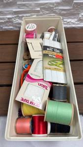 lot 84 image: Sewing Notions Lot Thread Spools Scissors Tape Buttons