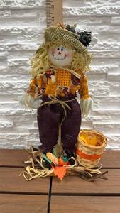 lot 94 image: Scarecrow Doll Decoration with Straw Hat Basket Corn Pumpkin Accents