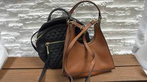 lot 97 image: Lot of 2 Handbags - Black Quilted and Cognac Shoulder Bags with Straps