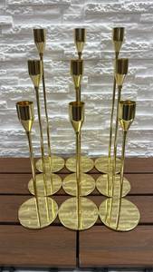 lot 103 image: 9-Piece Candelabra Set - Gold Tone Taper Candle Holders