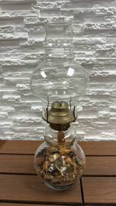 lot 119 image: Glass Oil Lamp with Brass Burner and Chimney Approximately 14 inches Tall