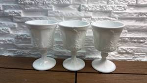 lot 124 image: Set of 3 White Pedestal Goblets with Embossed Design