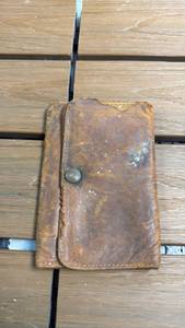 lot 136 image: Antique Leather Card Wallet with Snap Closure and Interior Slots