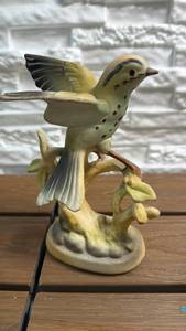 lot 158 image: Ceramic Ovenbird Figurine Perched on Leafy Branch (Japan)