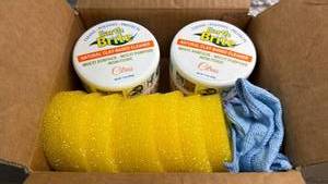 lot 183 image: Earth Brite Clay-Based Cleaner 2-Pack with 8 Replacement Yellow Sponges