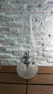 lot 192 image: Oil Lamp with Textured Glass Base and Clear Chimney