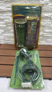 lot 202 image: Holiday Time 3 Outlet Power Stake with Photocell Timer & Flood Light Holder