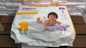 lot 229 image: Pampers Swaddlers Size 2 Diapers 12-18 lbs 27 Count Small Pack (Opened)