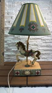lot 236 image: Carousel Horse Table Lamp with Striped Shade