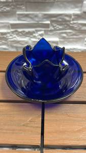 lot 246 image: Blue Glass Tulip-Shaped Candle Holder with Dish