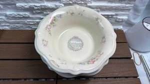 lot 262 image: Pfaltzgraff Vegetable Serving Bowl with Scalloped Rim in the Tea Rose Pattern Featuring General Store Illustration - Lot of 3