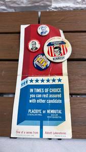 lot 287 image: Abbott Laboratories 1968 Political Campaign Pins and Pharmaceutical Advertising Card