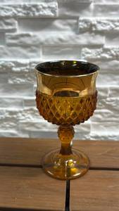 lot 291 image: Amber Glass Goblet with Diamond Quilted Pattern and Pedestal Base