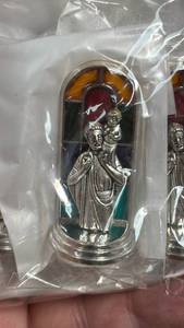 lot 295 image: St. Christopher Statuette (Stained Glass Background - 1.75 Tall) w Adhesive Base - Lot of 5