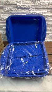lot 313 image: Mastrad Extra Large Silicone Steam Cooker (Blue 8x8 Tray w Lid Set  Additional 8x8 Tray)