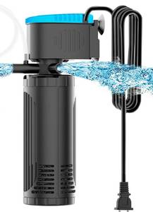 lot 15 image: AquaMiracle Submersible Aquarium Filter 3-Stage in-Tank Filter with Dual Water Outlet & Aeration, Water Flow Adjustable 300GPH Internal Fish Tank Filter for 60-150 Gallon Aquariums - Retail $20