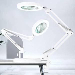 lot 16 image: HITTI 10X Magnifying Glass with Light, 1,800 Lumens Stepless Dimmable, 3 Color Modes, 4.2�� Real Glass Lens LED Magnifying Desk Lamp & Clamp, Magnifier Light and Stand for Crafts Close Work-White - Retail $43