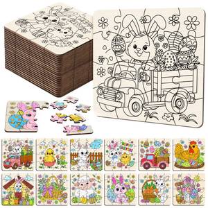 lot 20 image: Trnayi 24 Pack Easter Color Your Own Wooden Jigsaw Puzzles for Kids Easter Mini Bunny Puzzles Bulk DIY Coloring Jigsaw Party Favors Gifts Exchange Classroom Activities Home Educational Game Toy - Retail $14
