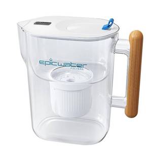 lot 30 image: Appears Pre Owned Epic Water Filters Pure Filter Pitchers for Drinking Water, 10 Cup 150 Gallon Filter, Tritan BPA Free, Removes Fluoride, Chlorine, Lead, Forever Chemicals (White & Bamboo) - Retail $84