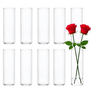 lot 35 image: 10 Pack Glass Cylinder Vases, 8 Inch Small Clear Cylinder Flower Vase Floating Candle Holders Glass Vases for Centerpiece Table Party Home Wedding - Retail $36