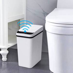 lot 39 image: PRE OWNED Anborry Bathroom Smart Touchless Trash Can 2.2 Gallon Automatic Motion Sensor Rubbish Can with Lid Electric Narrow Small Garbage Bin for Kitchen, Office, Living Room, Toilet, Bedroom, RV - Retail $23