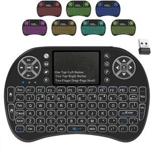 lot 49 image: IDEALROYAL Wireless Mini Keyboard with Touchpad Mouse, 7 Colors RGB Backlit, Rechargable 2.4 Ghz Mini Wireless Keyboard with USB Work for iPad, PC, Android TV Box, Smart TV, Tablet and Windows OS - Retail $9