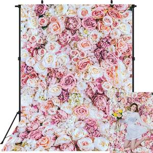 lot 59 image: 5x7ft Pink Rose Floral Wall Backdrop Flower Wall Decorations Photography Background for Wedding Mothers Day Birthday Bridal Shower Valentines Day Party Decoration Banner Studio Props - Retail $10
