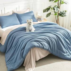 lot 70 image: Litanika Queen Comforter Set, 3 Pieces Lightweight Solid Bed Set - Retail $44