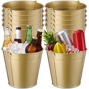 lot 71 image: Didaey 12 Pcs Metal Beer Bucket Bulk Ice Bucket Ice Pails with Handle Champagne Soda Party Beverage Chiller for Summer Picnic Pool Wedding Party Supplies Wine Champagne Bar (7.1 x 6.5 x 5.1,Gold) - Retail $50