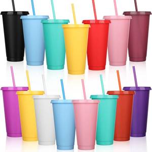 lot 78 image: Honeydak 15 Pack Plastic Cups with Lids Straws,Solid Color - Retail $23