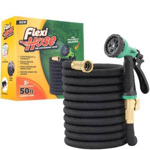 lot 84 image: Flexi Hose with 8 Function Nozzle, 50FT - Lightweight Expandable Garden Hose, No-Kink Flexibility, 34 Inch Solid Brass Fittings and Double Latex Core - Retail $40