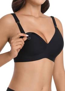 lot 94 image: Maternity Nursing Bras Wireless Seamless Ultra-Soft Comfort for Breastfeeding Pregnancy Easy One-Handed Access Sleep Bra Black - Retail $30
