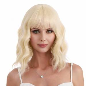 lot 95 image: eNilecor Blonde Wig, Short Bob Wigs for Women Curly Natural Colored Synthetic Fashion Wigs with Air Bangs (Light Blonde) - Retail $24
